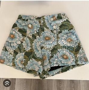 Zara High Waist Green and Blue Floral Shorts
